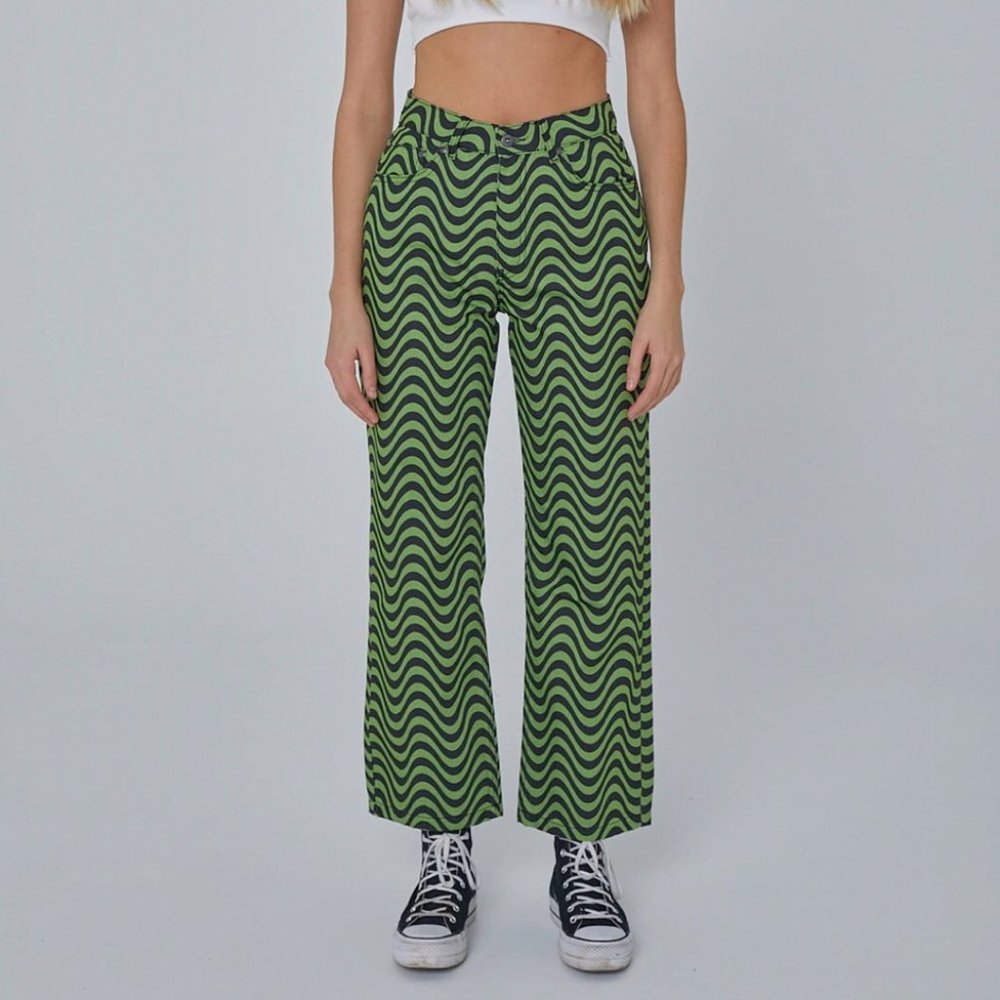 NWT Ragged Jeans Wave print lime Green dad Denim Jeans